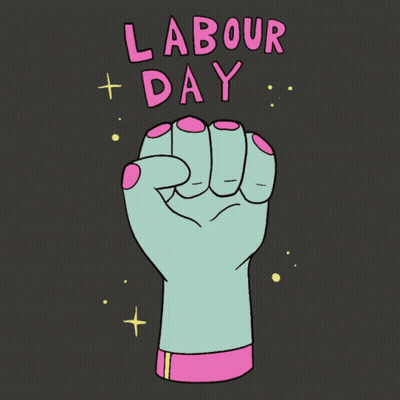 Hand With Pink Nails Saying Labour Day GIF
