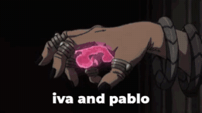 Hand With Snake Holding Pink Object Saying Iva And Pablo GIF