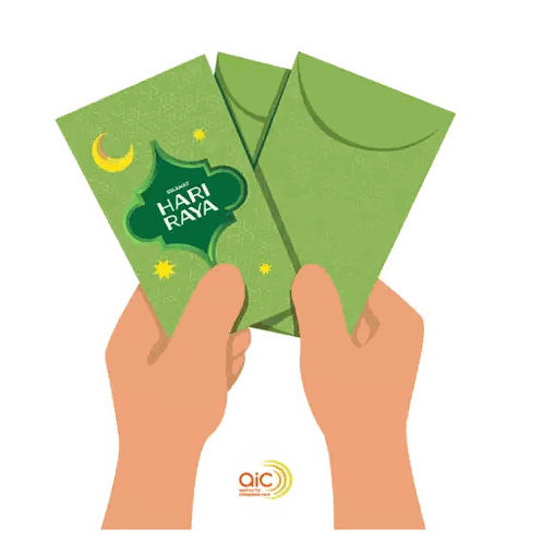Hands Holding Green Hari Raya Envelopes Sticker