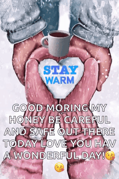 Hands Holding Heart And Coffee Saying Stay Warm GIF