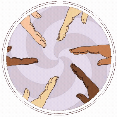 Hands Of Different Races Stacked In Circle GIF