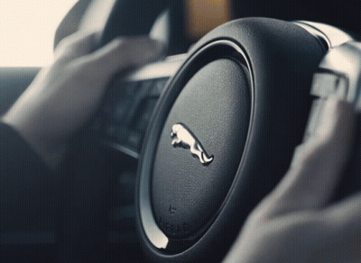 Hands on Steering Wheel With Jaguar Logo