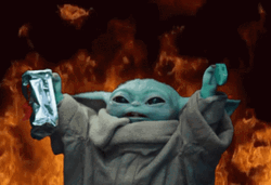 Hands Up On Fire Grogu GIF