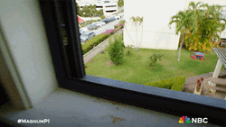 Hanging From Window Magnum PI GIF