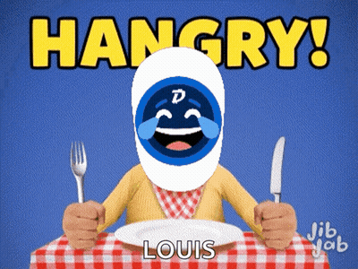 Hangry Man At Table With Plate, Knife, Fork GIF