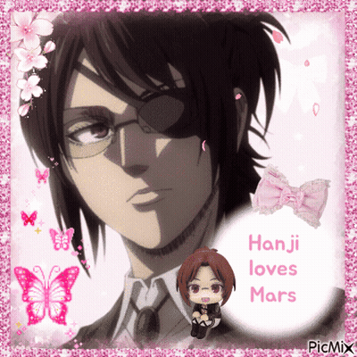 Hanji Loves Mars Surrounded By Pink Butterflies GIF
