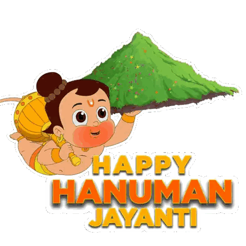 Hanuman Jayanti Cartoon Holding Green Mountain Sticker