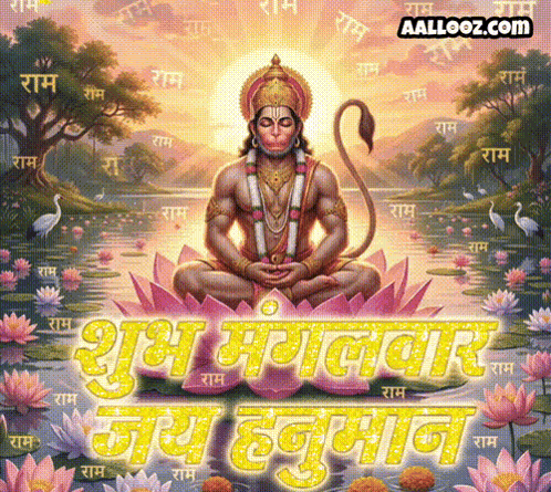Hanuman Sitting on Lotus Flower Aallooz.com