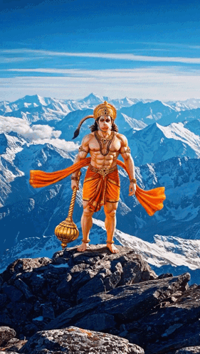 Hanuman Statue Standing On Mountain GIF