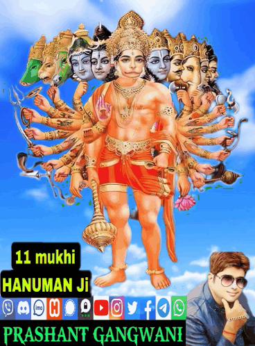 Hanuman With Many Faces And Arms GIF