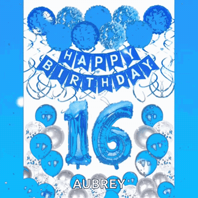 Happy 16Th Birthday Banner With Blue Balloons GIF