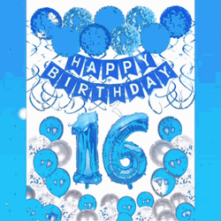 Happy 16Th Birthday Blue Balloons Party Decor GIF