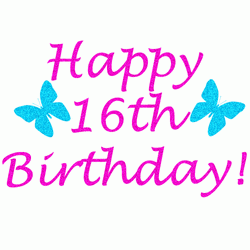 Happy 16Th Birthday Butterflies Animated Text GIF