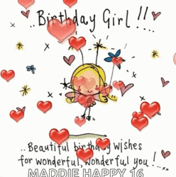 Happy 16Th Birthday Wish Animated Hearts Girl Art GIF