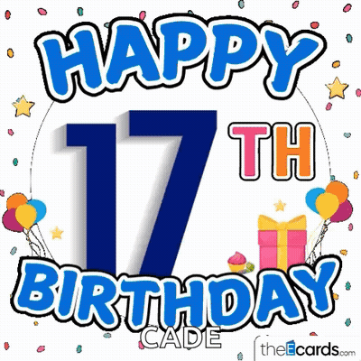 Happy 17Th Birthday Card With Balloons And Confetti GIF
