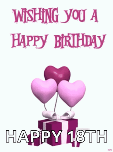 Happy 18Th Birthday Card With Hearts And Gift Box GIF
