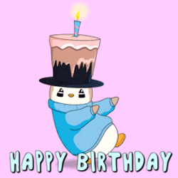 Happy 1St Birthday Pudgy Penguin With Cake Hat GIF