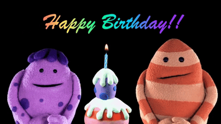 Happy 1St Birthday Puppets With Cake GIF