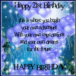 Happy 21St Birthday Quote With Floating Balloons GIF