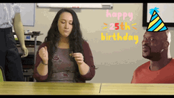 Happy 25Th Birthday Girl And Man Shaking Meme GIF