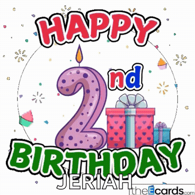 Happy 2Nd Birthday Card With Candle And Presents GIF