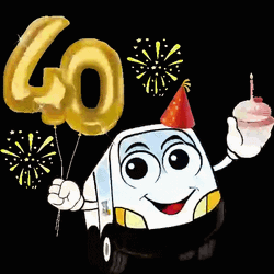 Happy 40Th Birthday Animated Bus Fireworks Cupcake  GIF