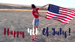 Happy 4Th Of July  Aesthetic Girl Waving American Flag GIF