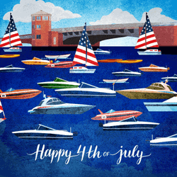 Happy 4Th Of July Boats Waving American Flag Graphic Animation GIF
