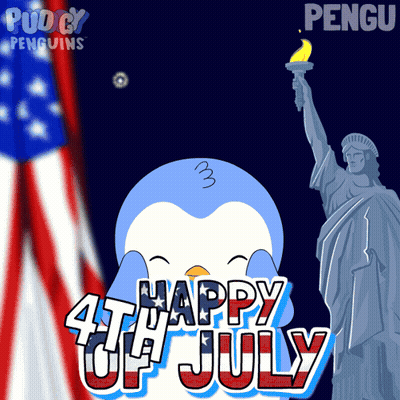 Happy 4Th Of July Penguin And Statue Of Liberty GIF