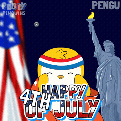 Happy 4Th Of July Penguin And Statue Of Liberty GIF