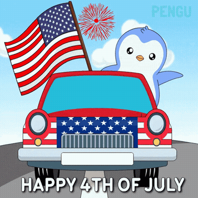 Happy 4Th Of July Penguin In Car With American Flag GIF