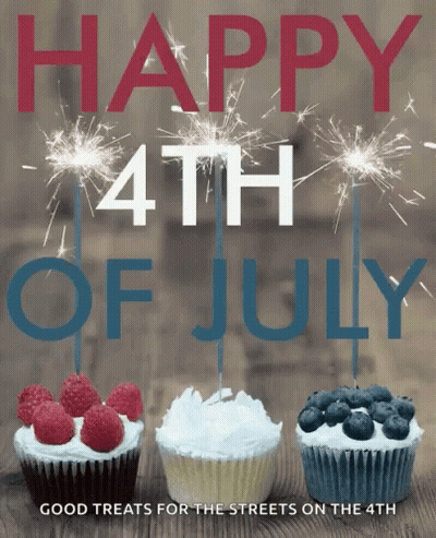 Happy 4Th Of July Poster With Sparklers And Cupcakes GIF