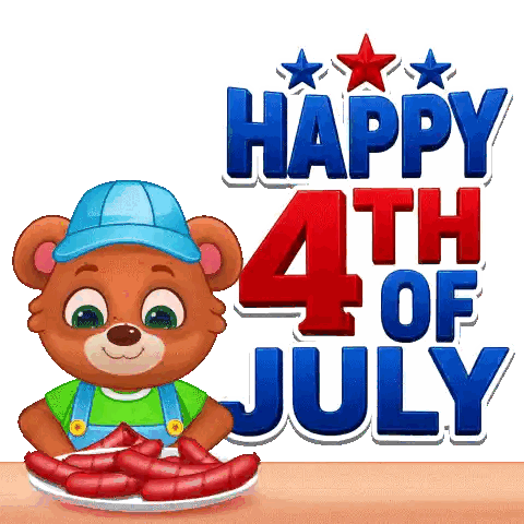 Happy 4Th Of July Teddy Bear With Sausages Sticker