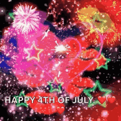 Happy 4Th Of July With Hearts And Fireworks GIF