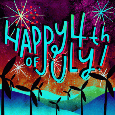 Happy 4Th Of July With Windmills And Fireworks GIF