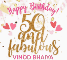 Happy 50Th Birthday Fabulous Pink Love Hearts GIF