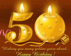 Happy 50Th Birthday Golden Lighted Number Candles GIF