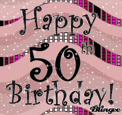 Happy 50Th Birthday Greeting Card Pink And Black Background GIF
