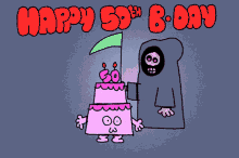 Happy 50Th Birthday Pink Cake Grim Reaper GIF