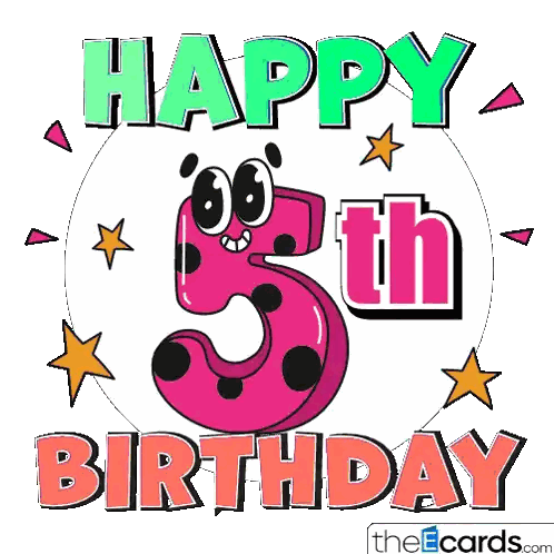 Happy 5Th Birthday Card With Pink Number And Stars Sticker