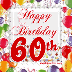 Happy 60th Birthday Flying Balloons Graphic Art