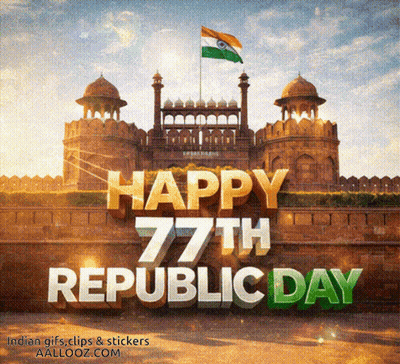 Happy 77Th Republic Day Poster In Front Of Red Fort GIF