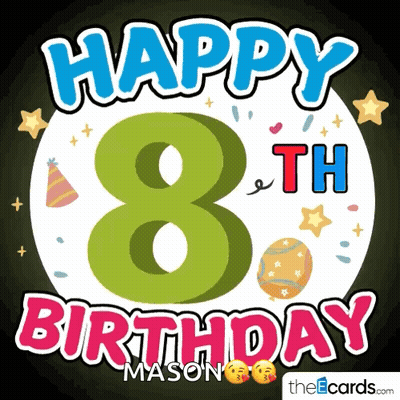 Happy 8Th Birthday Mason Card Balloons Stars GIF