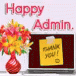 Happy Admin Day Laptop And Flowers In Vase GIF