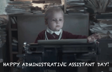 Happy Admin Day Young Girl Using Typewriter GIF