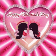 Happy Animated Valentines Day Penguins Kiss Love GIF