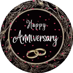 Happy Anniversary Black Circle With Wedding Rings Sticker