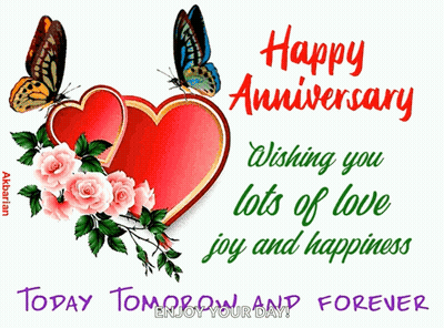 Happy Anniversary Card With Butterflies And Roses GIF