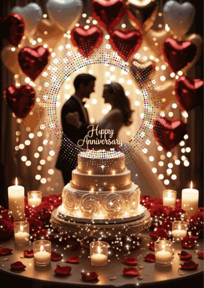 Happy Anniversary Card With Cake And Candles GIF
