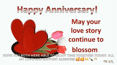 Happy Anniversary Card With Hearts And Flowers GIF